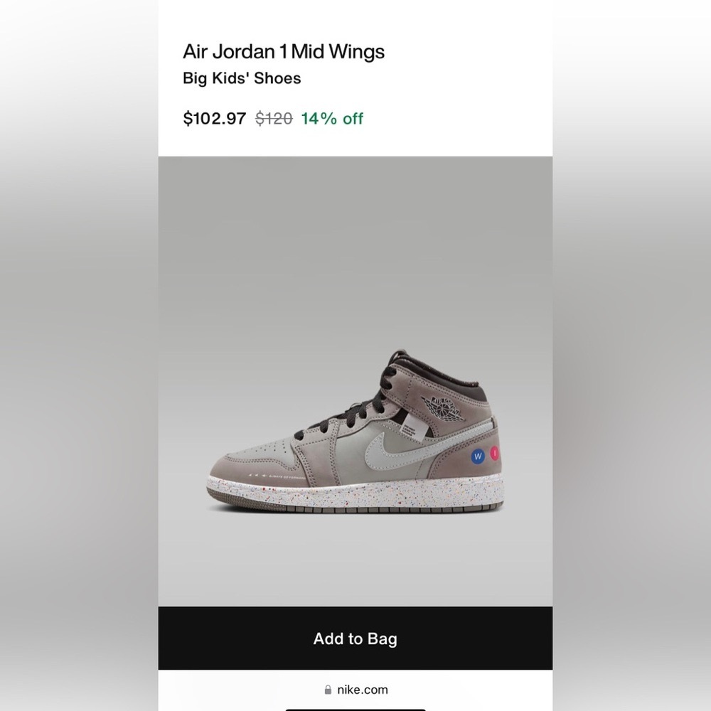 Air Jordan 1 Mid Wings Boys size 1.5